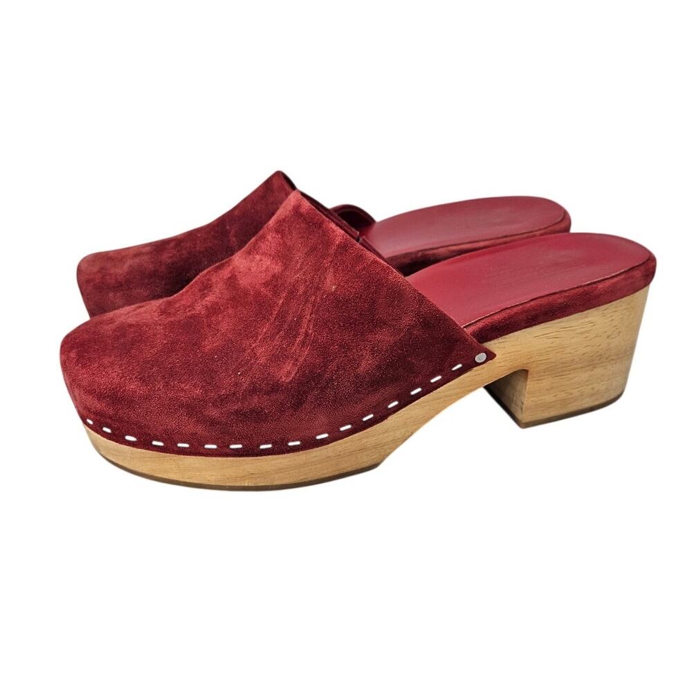 Charlotte Stone Martino Clogs 7 Red Leather Wooden Chunky Boho Whimsygoth